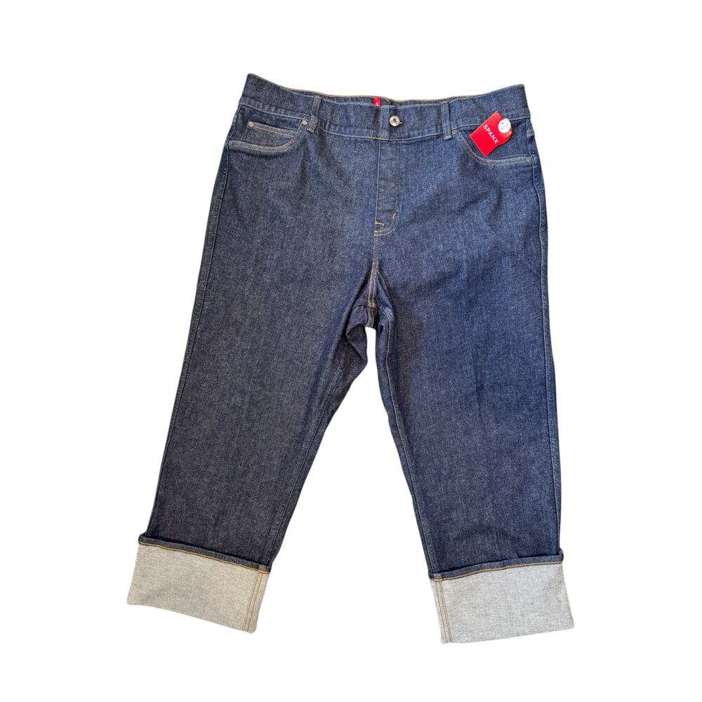 SPANX NWT Cuffed Straight Leg Denim Jeans Raw Indigo Size 3X Petite Plus Sized - Picture 2 of 12